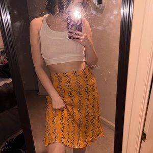 yellow patterned midi skirt